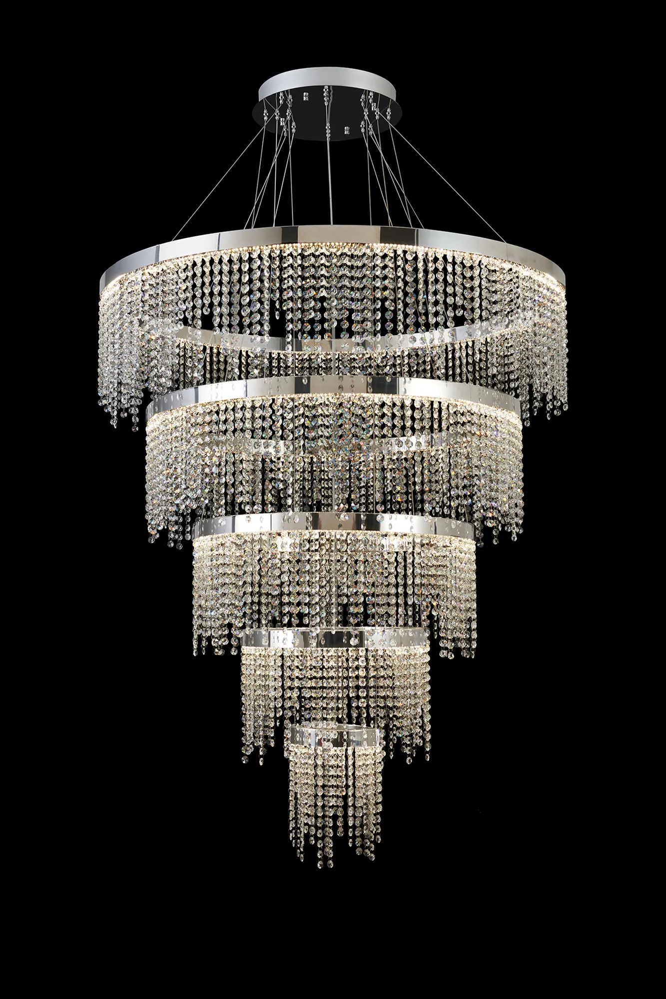 Bano Polished Chrome Crystal Ceiling Lights Diyas Tiered Crystal Fittings